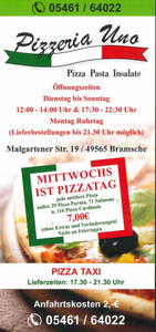 Pizzeria Uno Prospekt - Pizzeria Uno Speisekarte