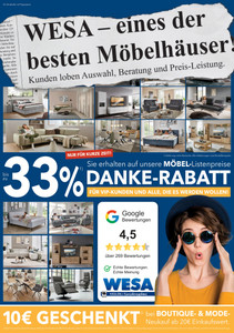 WESA Einrichtungshaus Prospekt - 33% Danke-Rabatt