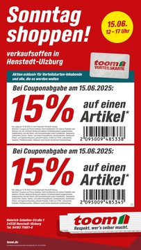 toom Baumarkt Prospekt - Sonntag Shoppen in Henstedt-Ulzburg!