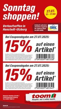 toom Baumarkt Prospekt - Sonntag Shoppen in Henstedt-Ulzburg