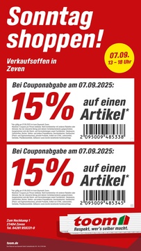 toom Baumarkt Prospekt - Sonntag Shoppen in Zeven!