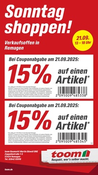 toom Baumarkt Prospekt - Sonntag Shoppen in Remagen!