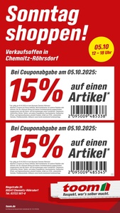 toom Baumarkt Prospekt - Sonntag Shoppen in Chemnitz-Röhrsdorf!