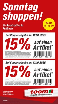 toom Baumarkt Prospekt - Sonntag Shoppen in Fellbach!