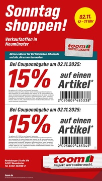 toom Baumarkt Prospekt - Sonntag Shoppen in Neumünster! - Seite 1