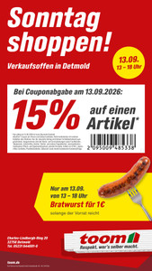 toom Baumarkt Prospekt - Sonntag Shoppen in Detmold!