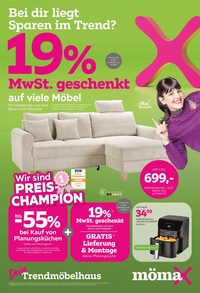 mömax Prospekt - 19% Mwst. geschenkt auf viele Möbel