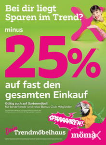 mömax Prospekt - minus 25% auf fast den gesamten Einkauf