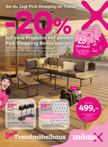 mömax Prospekt - bis -20% auf viele Produkte mit deinem Pink Shopping Bonus sparen