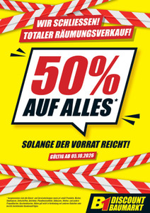 B1 Discount Baumarkt Prospekt - 50% auf Alles!