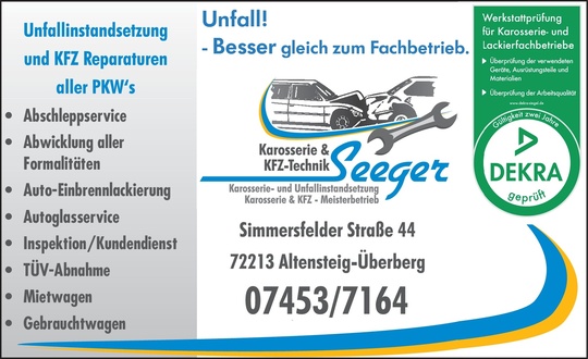 Anzeige Karosserie & KFZ-Technik Seeger